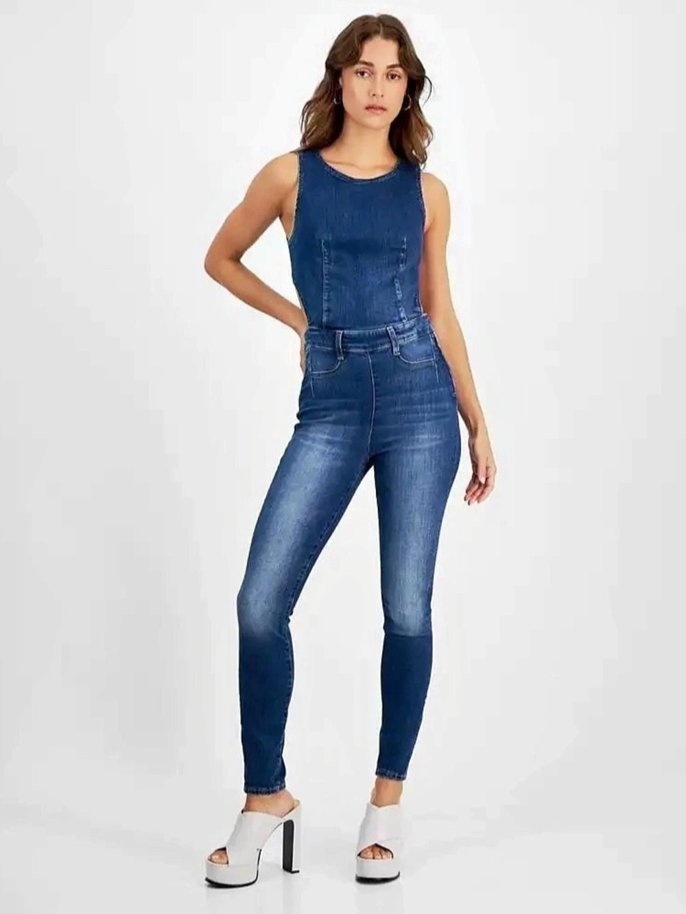 GUESS Lola Denim Jumpsuit Blue Skinny Leg